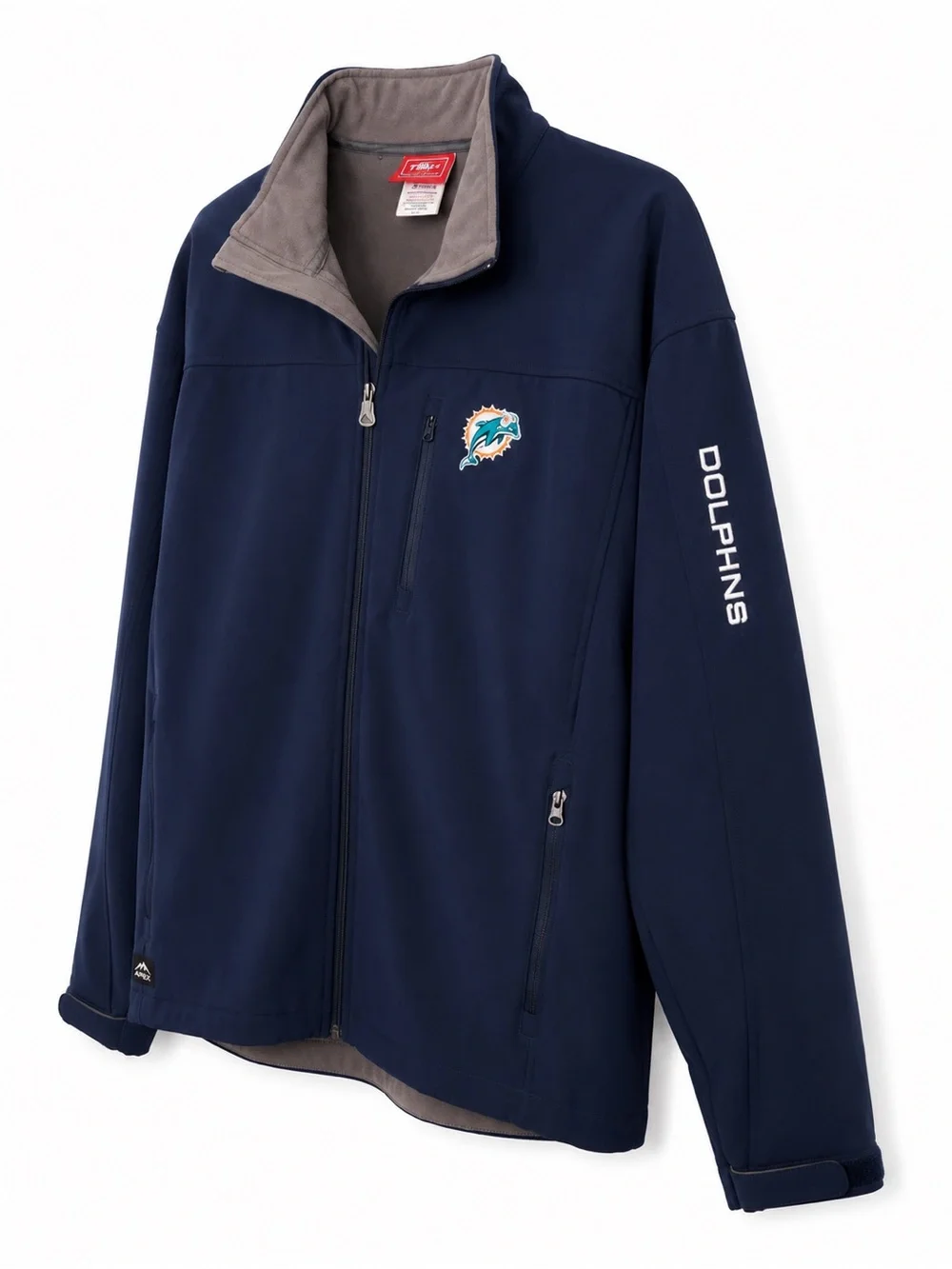 NGL Miami Dolphins Navy Softshell Jacket with Team Logo Full Zip Size XXL